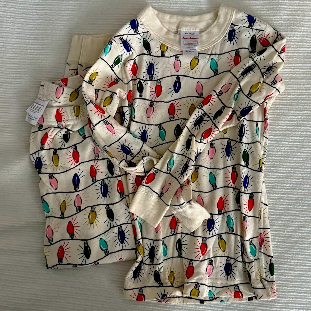 Hanna Andersson Holiday Long John Pajama Set Lightbulb Print Size 5
